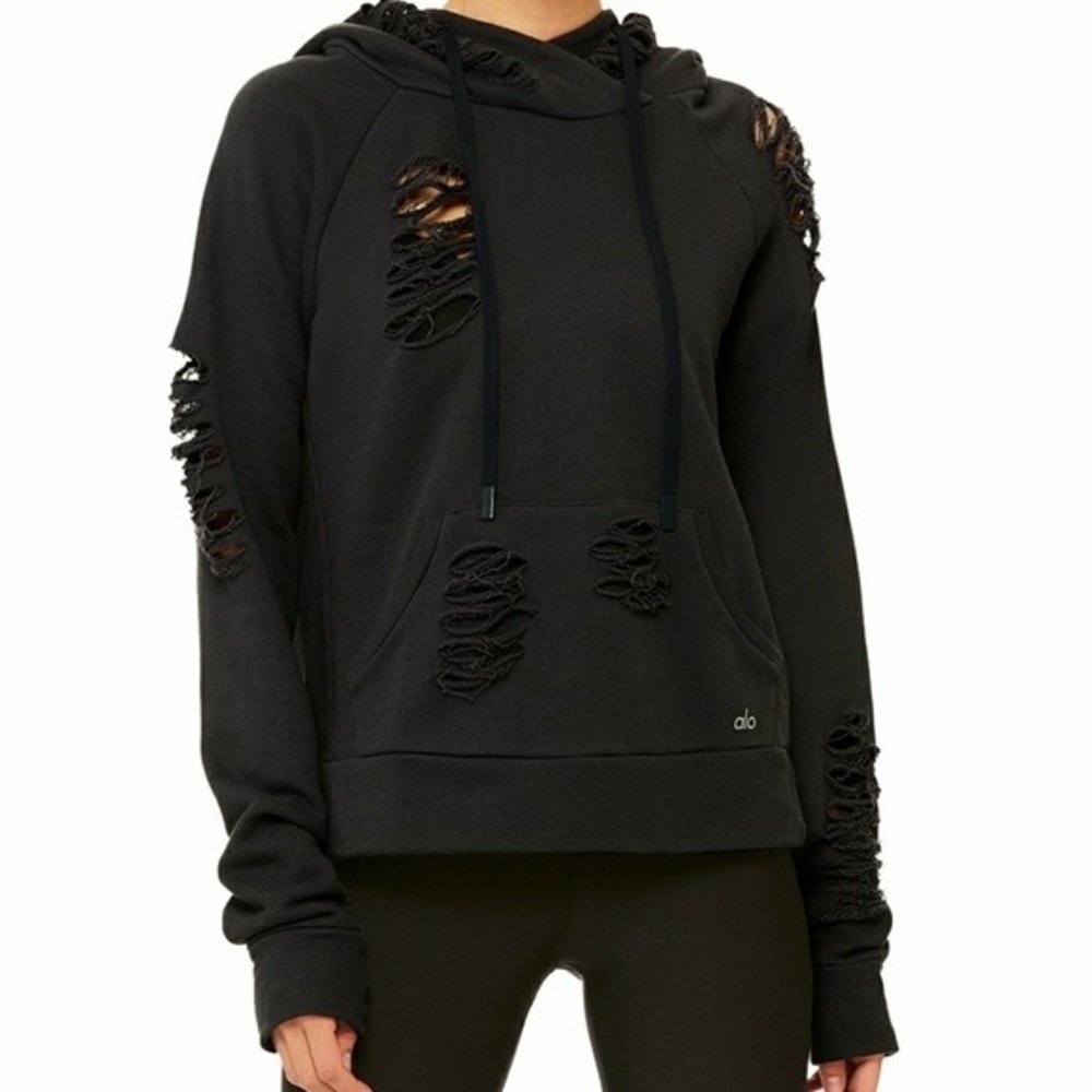 Alo yoga dark charcoal small distressed hoodie